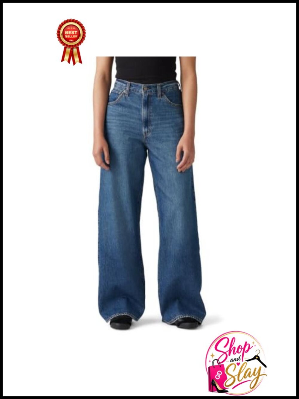 High Rise Cinch Baggy Straight Leg Jeans Adjustable Waist Non-Stretch